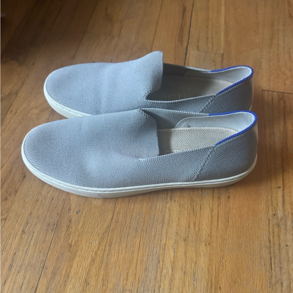 Rothy's Light Gray Slip-On Flats with Blue Trim